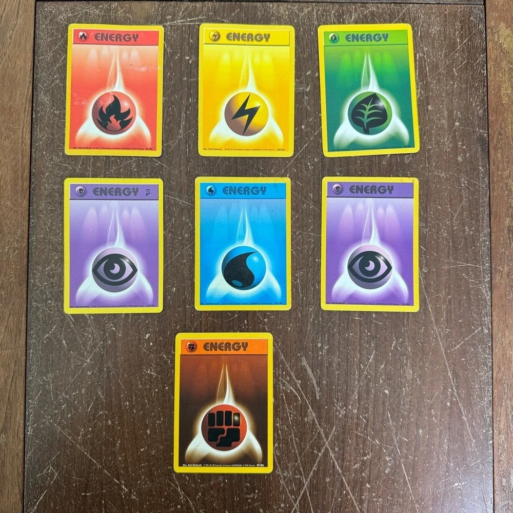 Pokemon VINTAGE 90s ENERGY Card Set USED Fire Grass Fighting Water Psychic